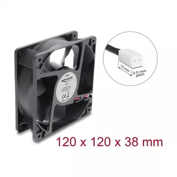 Delock Axial Fan 48 V DC, 120 x 120 x 38 mm with 2-Pin Fan Connector, Black