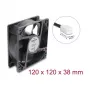 Delock Axial Fan 48 V DC, 120 x 120 x 38 mm with 2-Pin Fan Connector, Black
