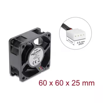 Delock Axial Fan 48 V DC, 60 x 60 x 25 mm with 4-pin PWM Fan Connector, Black