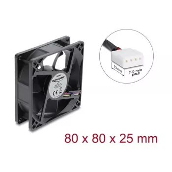 Delock Axial Fan 80mm 48V DC 4-Pin PWM Ball Bearing Black