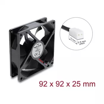 Delock Axial Fan 48 V DC, 92 x 92 x 25 mm with 2-Pin Fan Connector, Black