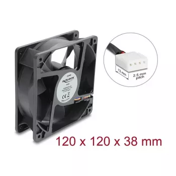 Delock Axial Fan 48V DC, 120x120x38mm, 4-Pin PWM, Ball Bearing, 3000 RPM, 170 m³/h, Black