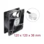 Delock Axial Fan 48V DC, 120x120x38mm, 4-Pin PWM, Ball Bearing, 3000 RPM, 170 m³/h, Black