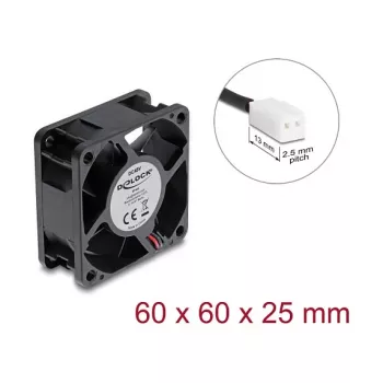 Delock Axial Fan 48V DC 60x60x25mm with 2-Pin Connector Black