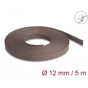 Delock Cable Management Sleeve, 12 mm, Braided, Rodent Resistant, Stretchable, 5 m, Brown