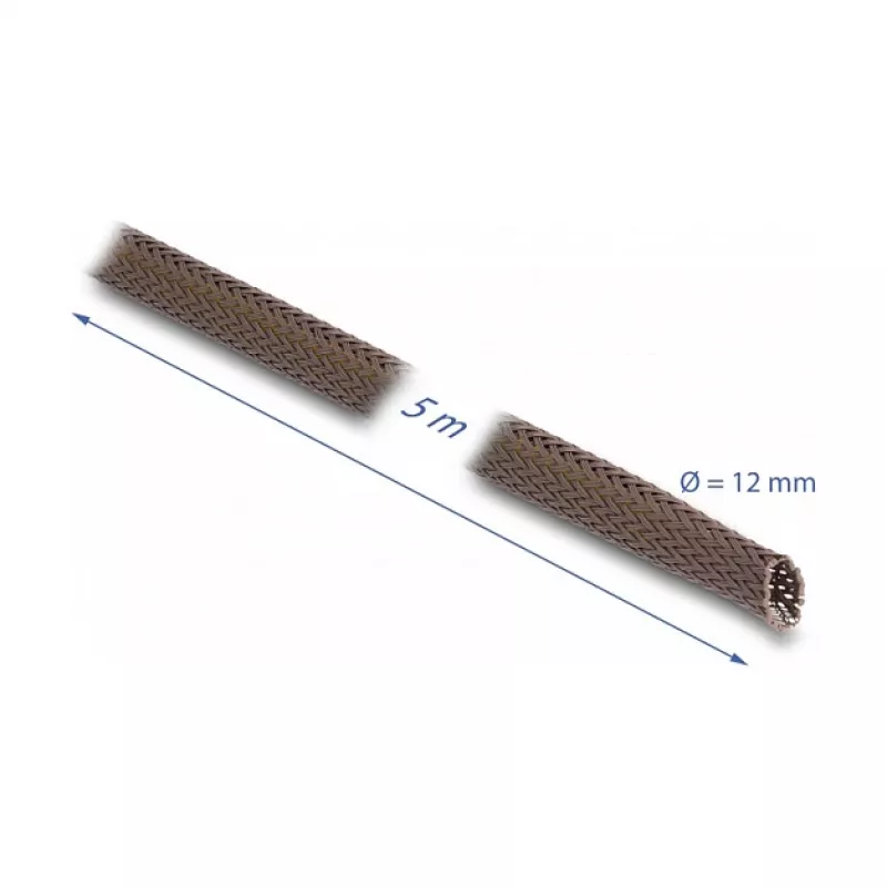 Delock Cable Management Sleeve, 12 mm, Braided, Rodent Resistant, Stretchable, 5 m, Brown