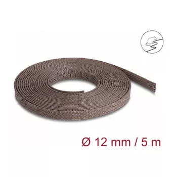 Delock Cable Management Sleeve, 12 mm, Braided, Rodent Resistant, Stretchable, 5 m, Brown