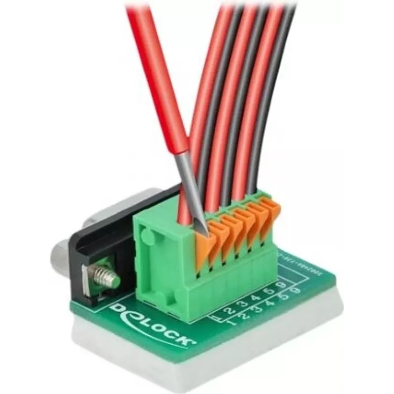 Delock D-Sub 9 Female to 6-Pin Terminal Block Adapter with Thumbscrews and Push Button 66556