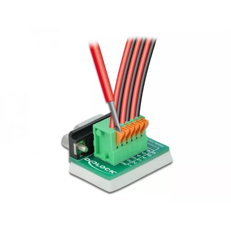 Delock D-Sub 9 Female to 6-Pin Terminal Block Adapter with Thumbscrews and Push Button 66556