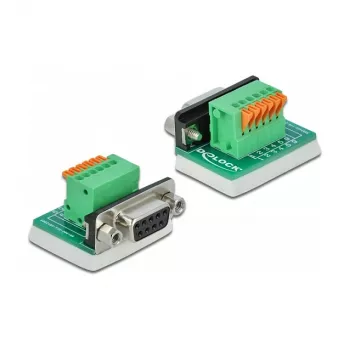 Delock D-Sub 9 Female to 6-Pin Terminal Block Adapter with Thumbscrews and Push Button 66556