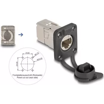 Delock D-Type RJ45 Panel Mount Jack Cat.6A STP with LSA Termination and IP66 Protective Cap