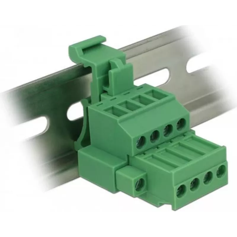 DELOCK DIN Rail Terminal Block Set 4-Pin with Screw Locking, 800 V, 32 A, Grey