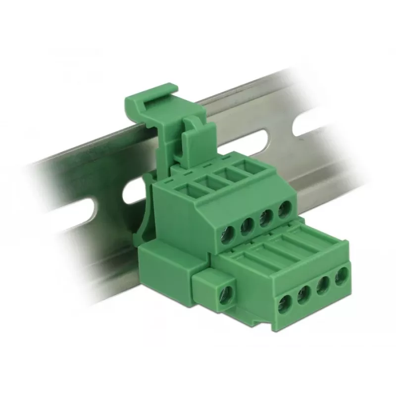 DELOCK DIN Rail Terminal Block Set 4-Pin with Screw Locking, 800 V, 32 A, Grey