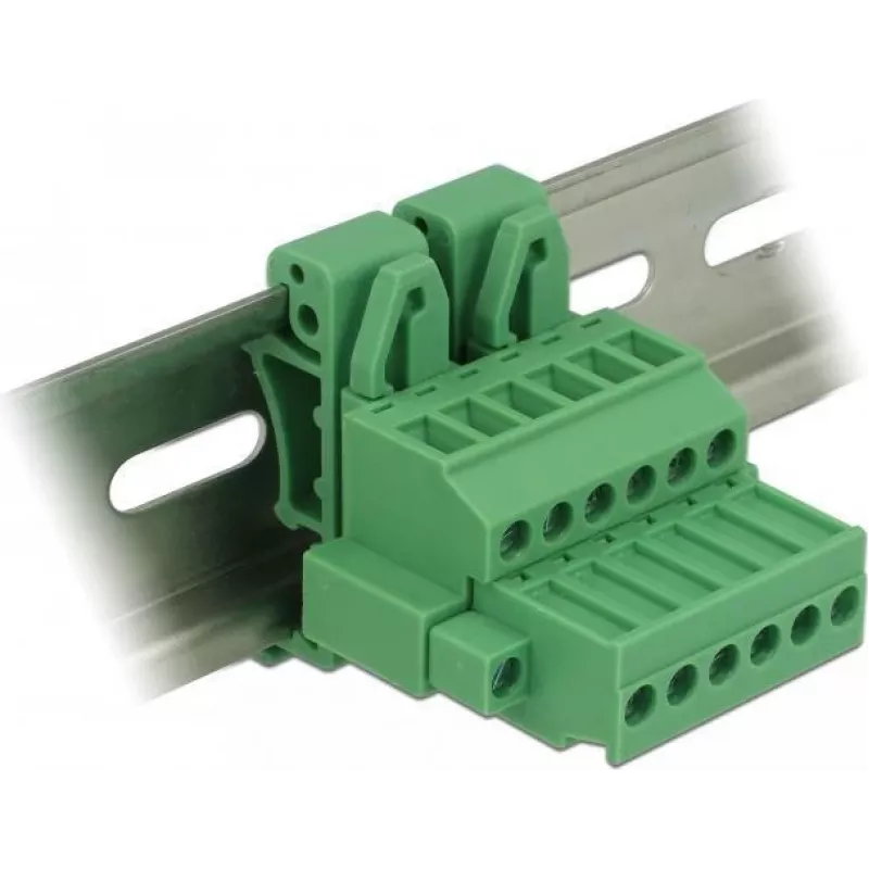 DELOCK DIN Rail Terminal Block Set, 6-Pin, Screw Connection, Gray