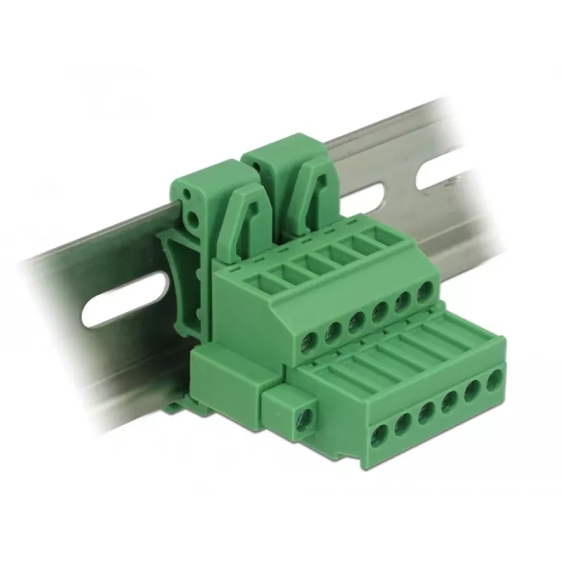 DELOCK DIN Rail Terminal Block Set, 6-Pin, Screw Connection, Gray