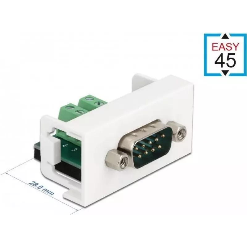 Delock Easy 45 Snap-in Module D-Sub 9-pin Male to 10-pin Terminal Block, White RAL 9003 81351