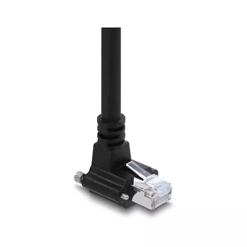 Delock GigE Camera Cable RJ45 Connector 90° Angled with Screws, Connector Length 28 mm to RJ45 Connector Cat.6 S/FTP 5 m Black
