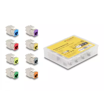 Delock Keystone Module RJ-45 Female to LSA Female STP CAT 6a, 8-Pack (Grey, Blue, Yellow, Red, Green, Orange, Violet, Neon Yellow) 87896