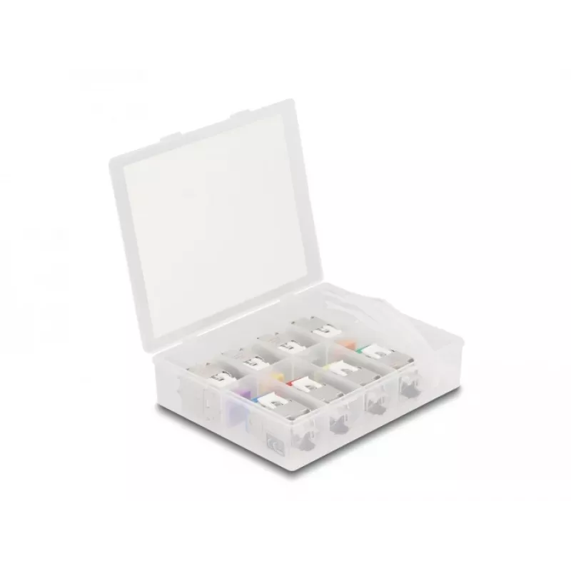 Delock Keystone Module RJ-45 Female to LSA Female STP CAT 6a, 8-Pack (Grey, Blue, Yellow, Red, Green, Orange, Violet, Neon Yellow) 87896