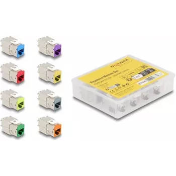 Delock Keystone Module RJ-45 Female to LSA Female STP CAT 6a, 8-Pack (Grey, Blue, Yellow, Red, Green, Orange, Violet, Neon Yellow) 87896