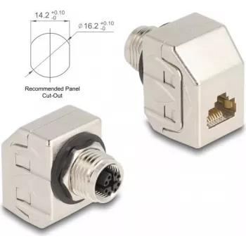 Delock M12 Adapter X-Coded 8-Pin Female to RJ45 Female Cat.6A STP Metal 60685