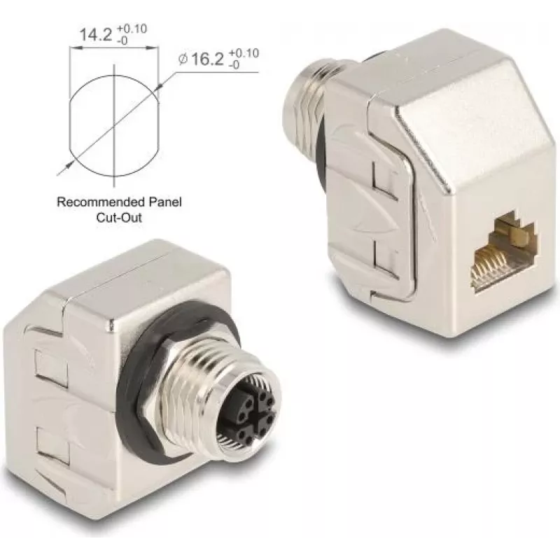 Delock M12 Adapter X-Coded 8-Pin Female to RJ45 Female Cat.6A STP Metal 60685