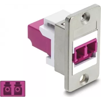 Delock Panel Mount LC Duplex Coupler, Multimode OM4, Silver Housing, Violet Connectors 91100
