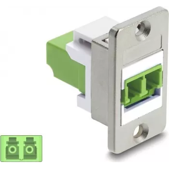 Delock Panel Mount LC Duplex Coupler Multimode OM5 Lime Green Silver Flange 91105