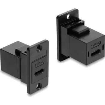 Delock Panel Mount USB 2.0 Type-C Female to Female Cable, Black, 0.3 m, 480 Mbps, Double Shielded 91926