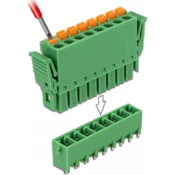 Delock PCB Terminal Block Set 8 Pin 3.81 mm Pitch Vertical Green (10 Pieces) 65974