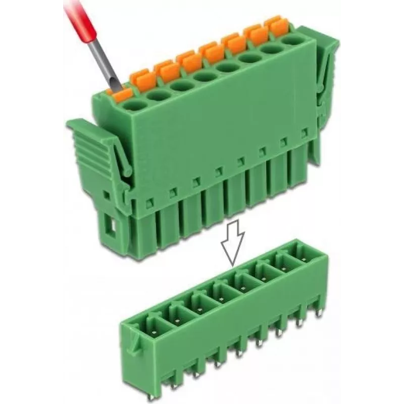Delock PCB Terminal Block Set 8 Pin 3.81 mm Pitch Vertical Green (10 Pieces) 65974