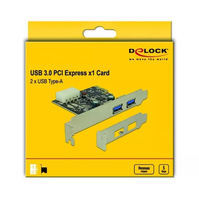 Delock PCI Express x1 Card to 2 x USB 3.2 Gen 1 Type-A, Low-Profile