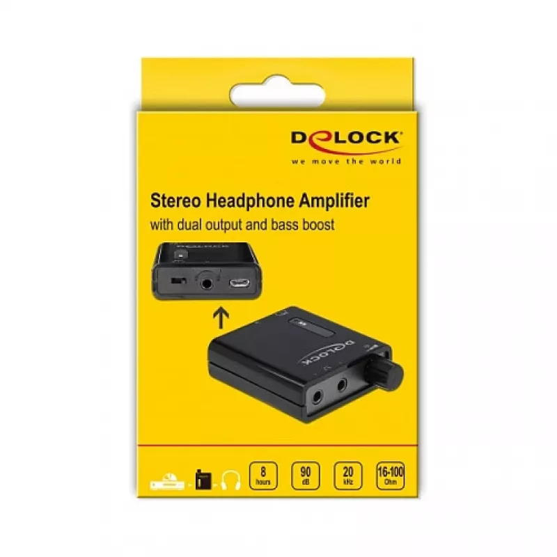 Delock Portable Stereo Headphone Amplifier with Dual Outputs and Bass Boost