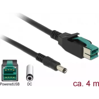Delock Powered USB Cable - USB PlusPower (12V) Male to DC 2.1/5.5mm Male - 12V - 4m - Black