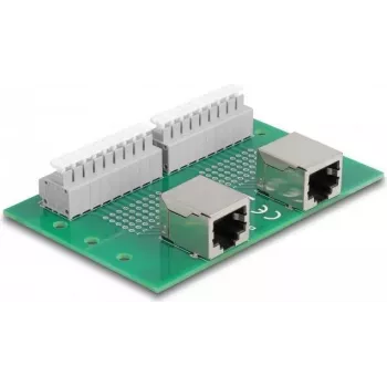 Delock RJ45 2 x Female to 2 x Terminal Block with Push Button for DIN Rail (66994)