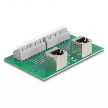 Delock RJ45 2 x Female to 2 x Terminal Block with Push Button for DIN Rail Angled (66995)