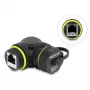 Delock RJ45 Coupler Cat.6 Female to Female with M23 x 1.5 mm Thread and Protective Cap, 90° Angled, IP68, Black