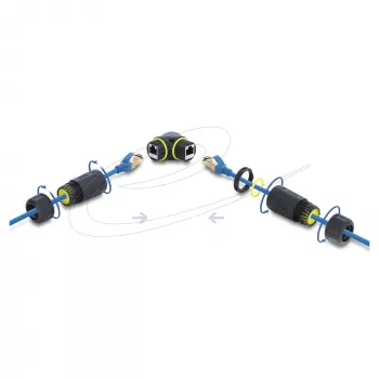 Delock RJ45 Female to RJ45 Female Cat.6 Coupler with M23 x 1.5 mm Thread, 90° Angled, IP68 Dust- and Waterproof, Black