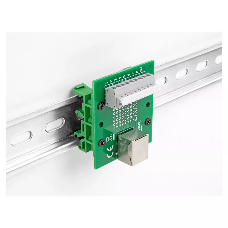 Delock RJ45 Female to Terminal Block with Push Button for DIN Rail 66992