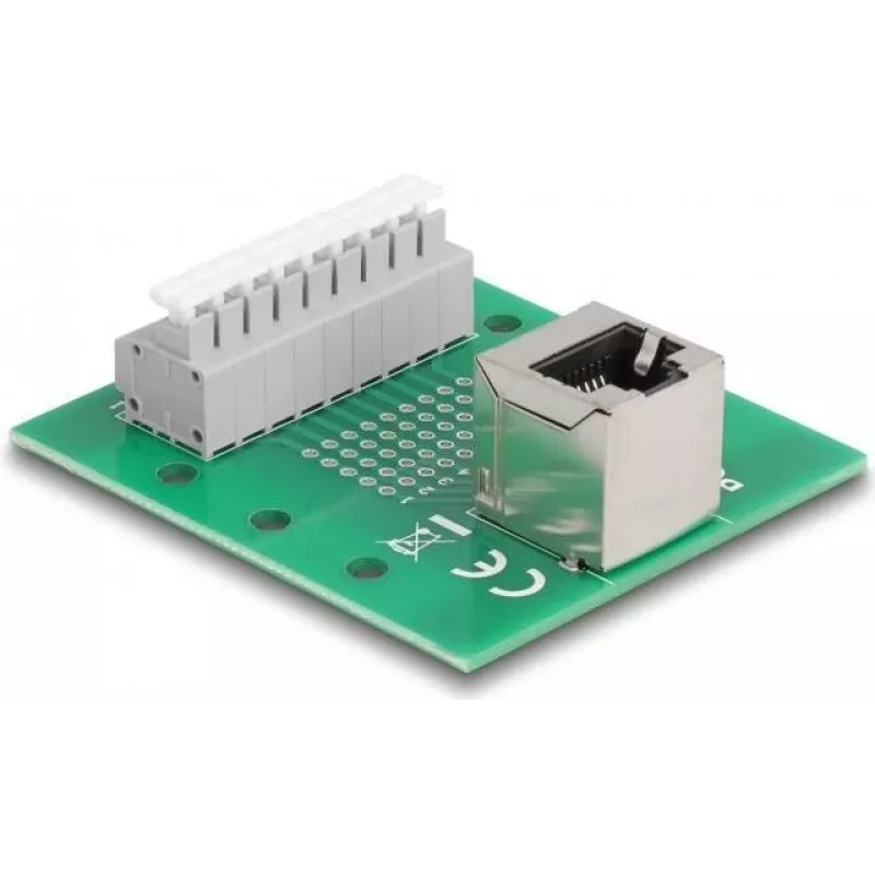 Delock RJ45 Jack to Terminal Block with Push Button for DIN Rail Angled (66993)