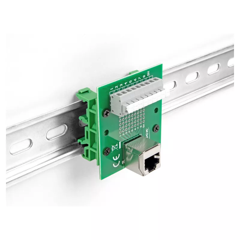 Delock RJ45 Jack to Terminal Block with Push Button for DIN Rail Angled (66993)