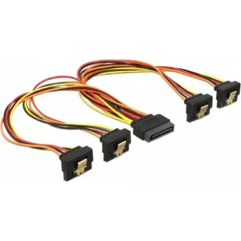 DeLOCK SATA Power Splitter Cable - 15-pin Male Straight to 15-pin Female Angled, 15cm, 3.3/5/12V, Latching, Black/Yellow/Red/Orange 60167