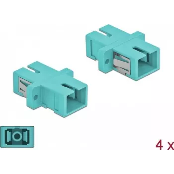 DeLOCK SC Multimode OM3 Fibre Optic Coupler, Simplex, Light Blue, 4-Pack 85994