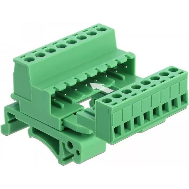 DeLOCK Terminal Block Set for DIN Rail, 8-Pin, 5.08 mm Pitch, Angled, Green