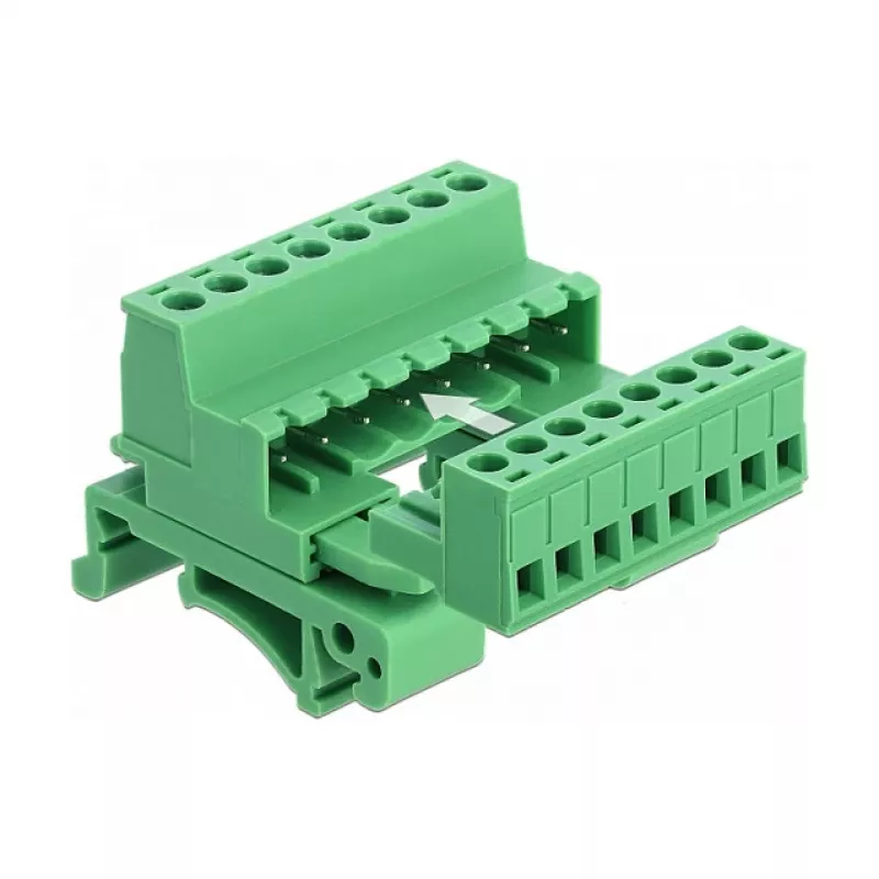 DeLOCK Terminal Block Set for DIN Rail, 8-Pin, 5.08 mm Pitch, Angled, Green