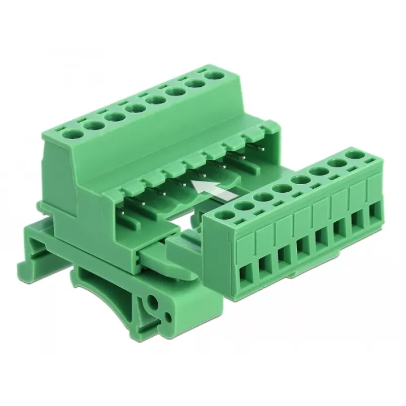DeLOCK Terminal Block Set for DIN Rail, 8-Pin, 5.08 mm Pitch, Angled, Green