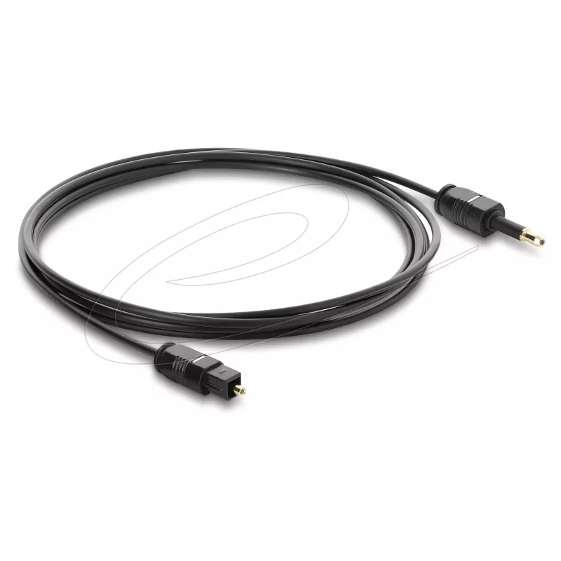 Delock TOSLINK Cable Mini TOSLINK 3.5 mm Plug to TOSLINK Plug, Ø 2.2 mm, 1.5 m, Black