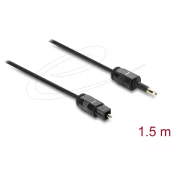 Delock TOSLINK Cable Mini TOSLINK 3.5 mm Plug to TOSLINK Plug, Ø 2.2 mm, 1.5 m, Black