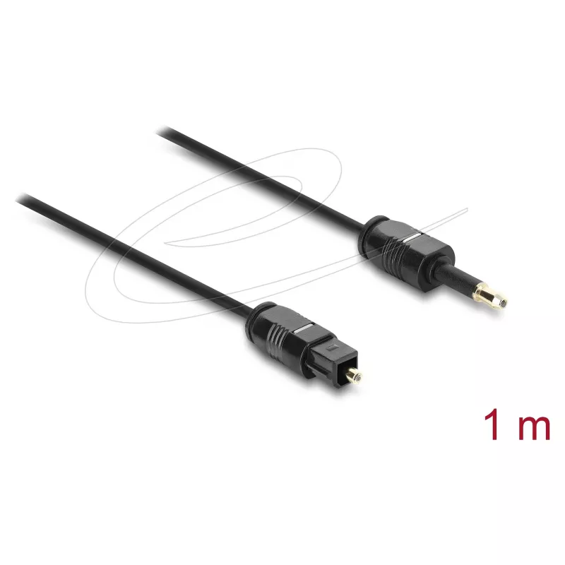 Delock TOSLINK Cable Mini TOSLINK 3.5 mm Plug to TOSLINK Plug, Ø 2.2 mm, 1 m, Black