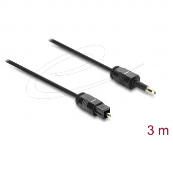 Delock TOSLINK Cable Mini TOSLINK 3.5 mm Plug to TOSLINK Plug, Ø 2.2 mm, 3 m, Black